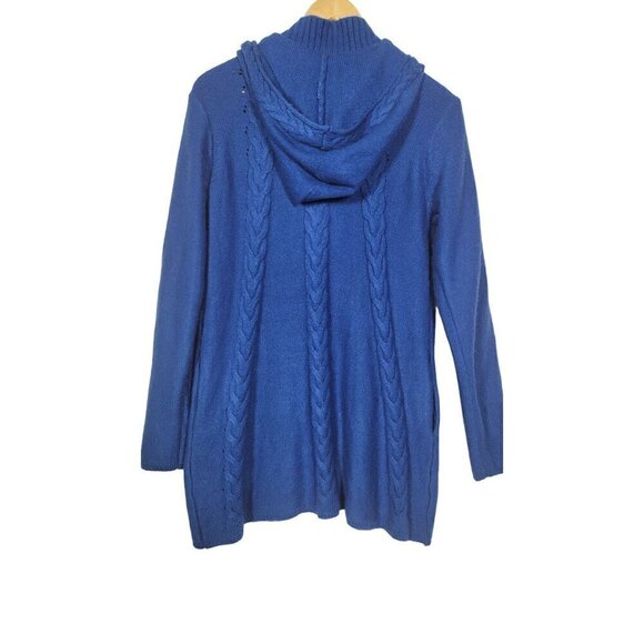 Soft Surroundings Royal Blue Full Zip Chunky Knit Hooded Long Line Sweater Sz S - Picture 8 of 14